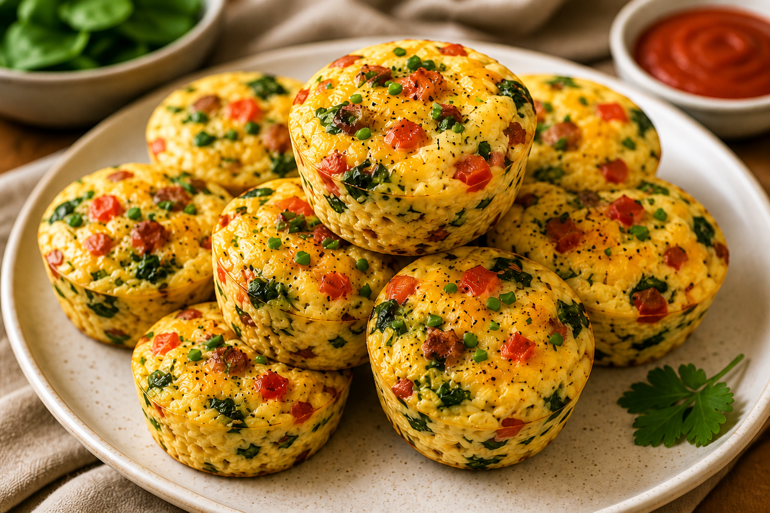 Fresh baked egg bites with vegetables