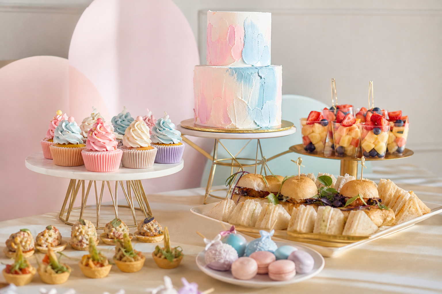 Soft neutral gender reveal table